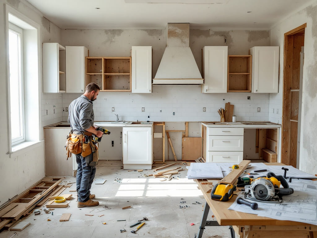 Contractor remodeling a kitchen